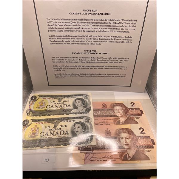 Canadian Uncut $1 & $2 Bills