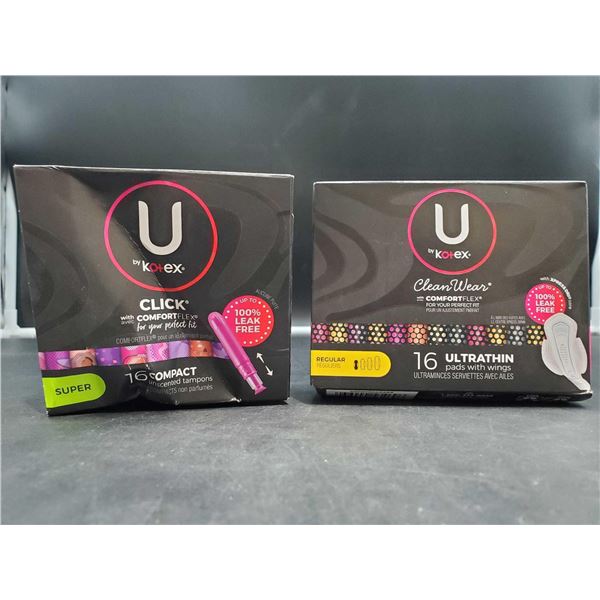 U by Kotex Regular, Ultra Thin Pads and Super Compact Tampons