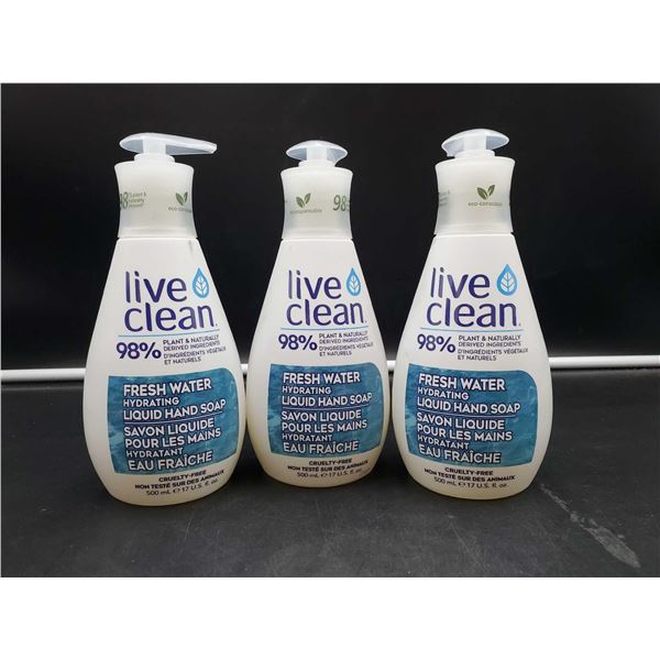 Live Clean Fresh Water Hydrating Liquid Hand Soap (3 x 500ml)