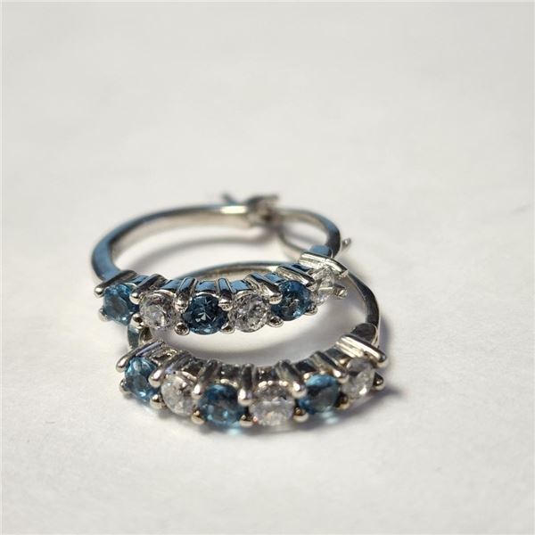 Silver Blue Topaz Earrings (~Size )(Ring is resizable for $40) (~length inches), Suggested Retail Va