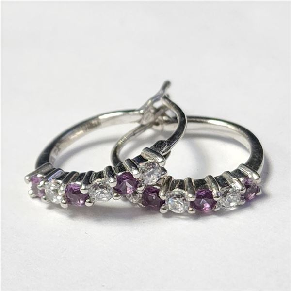 Silver Created Alexandrite Earrings (~Size )(Ring is resizable for $40) (~length inches), Suggested 