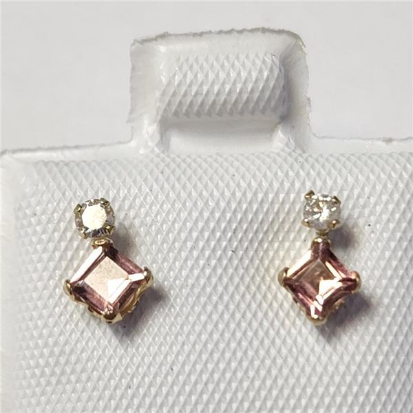 10K Yellow Gold Tourmaline(0.44ct) Diamond(0.06ct) Earrings (~Size )(Ring is resizable for $40) (~le