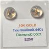 Image 3 : 10K Yellow Gold Tourmaline(0.44ct) Diamond(0.06ct) Earrings (~Size )(Ring is resizable for $40) (~le