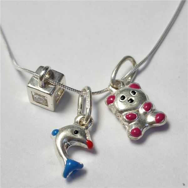 Silver Lot Of 3 Pendant Necklace (~Size )(Ring is resizable for $40) (~length inches), Suggested Ret