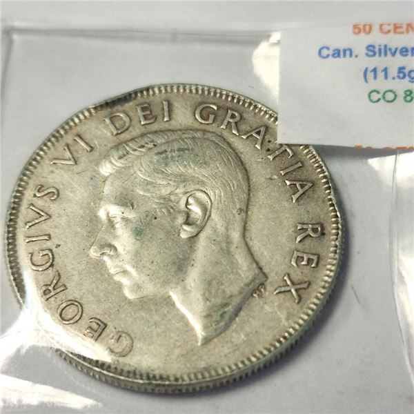 Silver Canadian 50Cent 11.5G Year Of 1951 Coin (~Size )(Ring is resizable for $40) (~length inches),