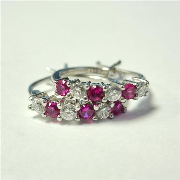 Silver Created Ruby Earrings (~Size )(Ring is resizable for $40) (~length inches), Suggested Retail 