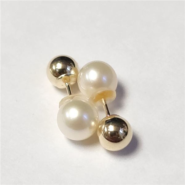 10K Yellow Gold Fresh Water Pearl 2In1 Earrings (~Size )(Ring is resizable for $40) (~length inches)