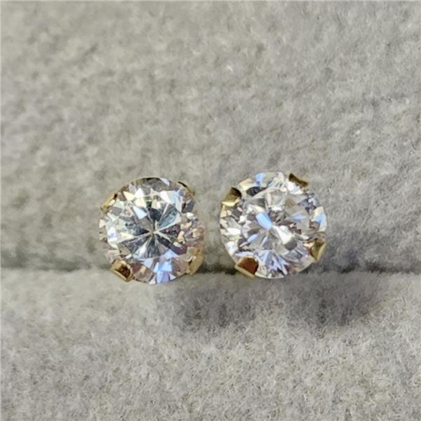 14K Yellow Gold Cubic Zirconia Earrings (~Size )(Ring is resizable for $40) (~length inches), Made i