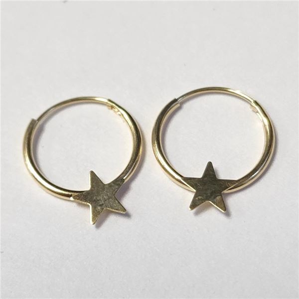 14K Yellow Gold Mini Star Hoop Earrings (~Size )(Ring is resizable for $40) (~length inches), Sugges