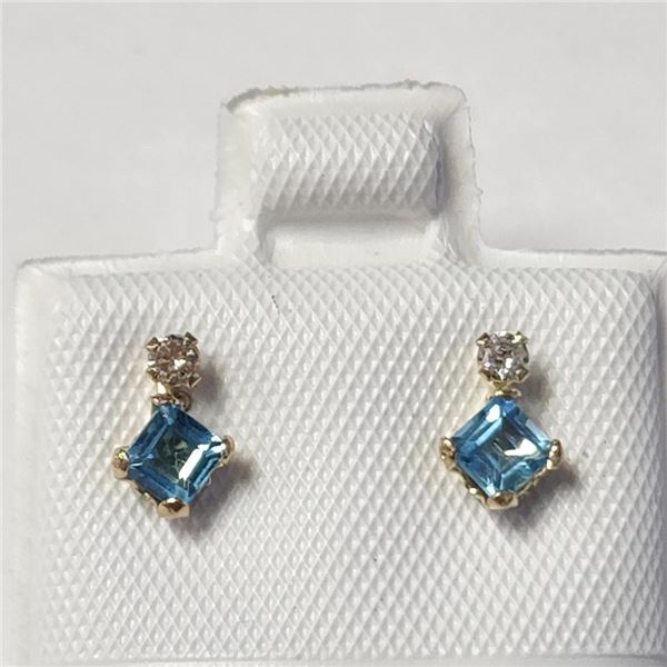 10K White Gold Blue Topaz(0.4ct) 0.44(DIAMONDct) 0.06 Earrings (~Size )(Ring is resizable for $40) (
