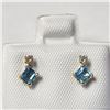 Image 1 : 10K White Gold Blue Topaz(0.4ct) 0.44(DIAMONDct) 0.06 Earrings (~Size )(Ring is resizable for $40) (