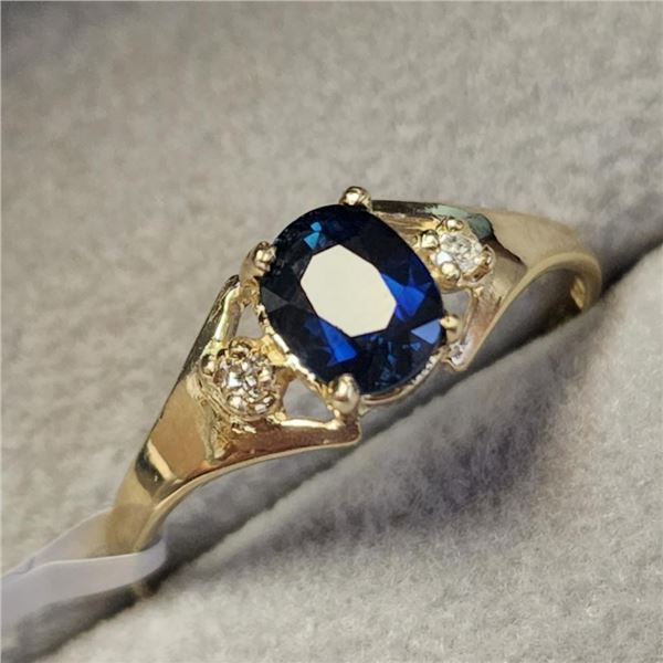 10K Yellow Gold Sapphire(0.68ct) Diamond(0.03ct) Ring (~Size 6.5)(Ring is resizable for $40) (~lengt