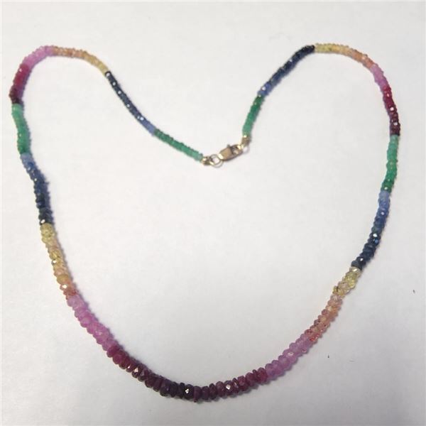 14K Gold Filled Natural Ruby Emerald And Saphire (36ct) Necklace (~Size )(Ring is resizable for $40)