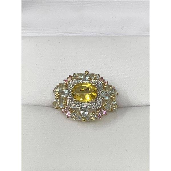 Ladies Diamond & Topaz Cluster Ring 3.12 carat set in 10K Gold with certificate Value $7300.00