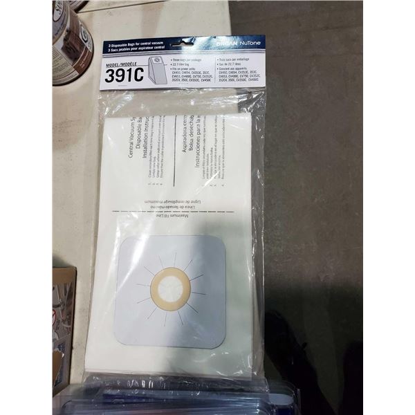 Broan NuTone 3 disposable Bags for Cental Vacuums Model 391C