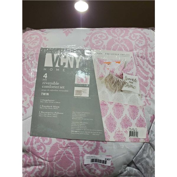 4 pc Reversible Comforter Set Twin