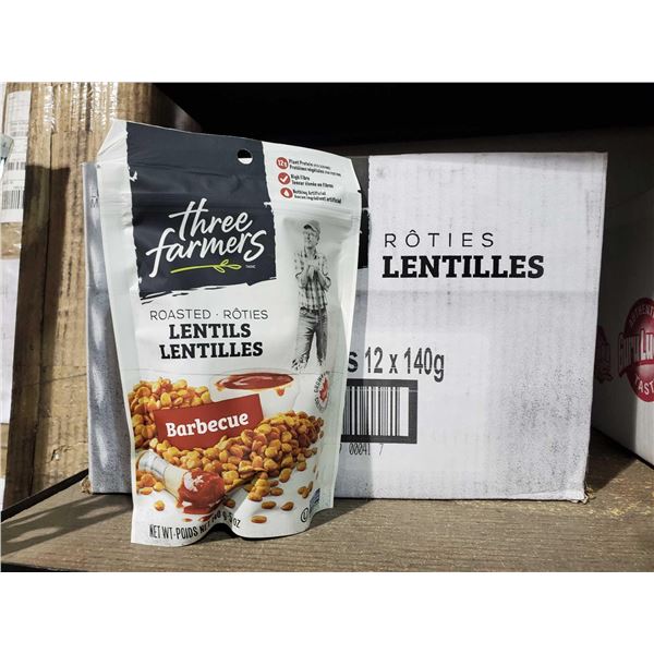Three Farmers Roasted Lentils Barbecue Flavor case lot 12x140g