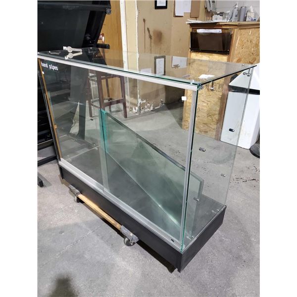 Glass Display Case with shelves, sliding glass front access door, lockable approx 60" x 36" -?REMOVA