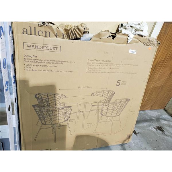 Allen & Roth Wanderlust Dining Set All Weather Wicker with off white Cushions 5 pieces small damage