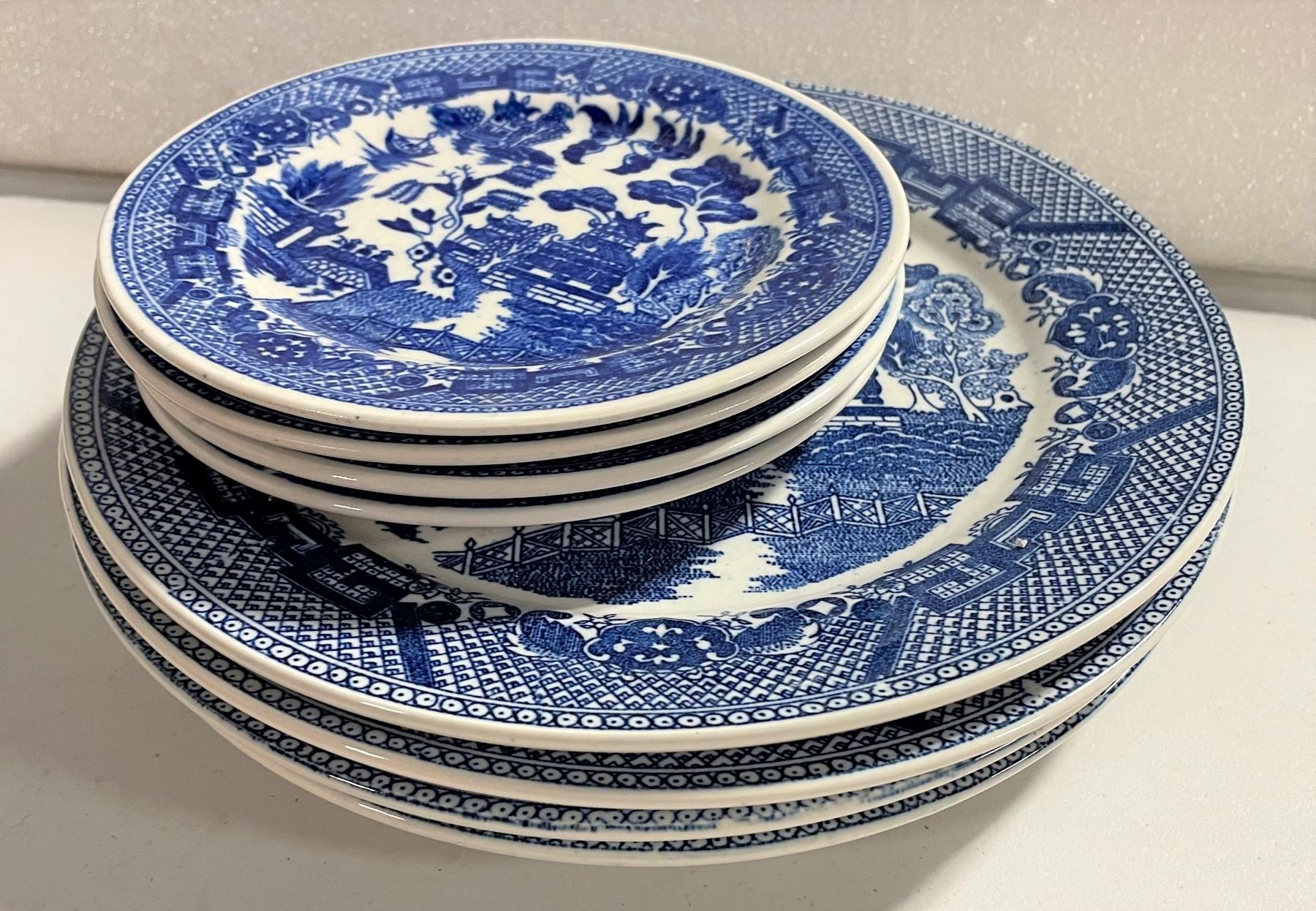 Four Dinner Plates, Four Salad Plates, Churchill Blue