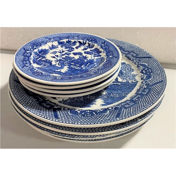 Four Dinner Plates, Four Salad Plates, Churchill Blue