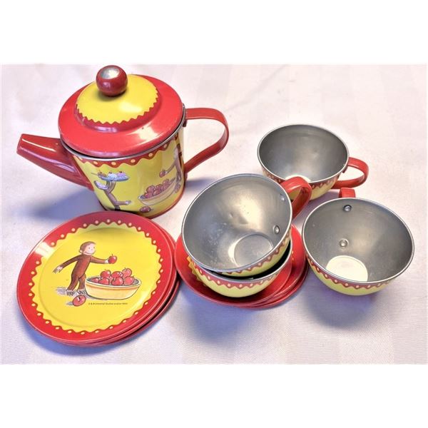 Schylling Curious Tin Tea Set 14 Pieces Teapot, Tea Cups, Plates