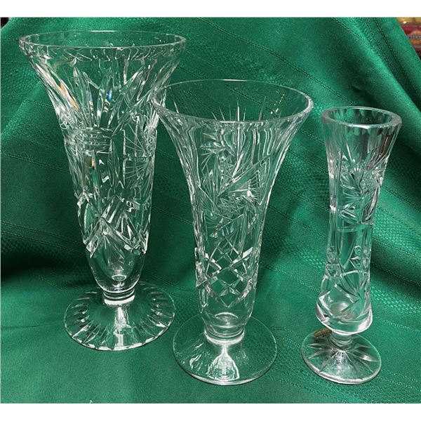 THREE Crystal Vases
