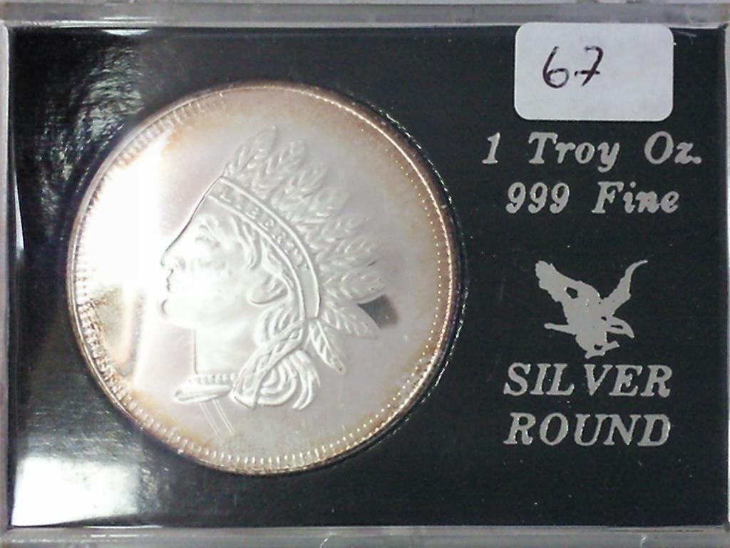 One Troy Ounce .999 Fine Silver Indian Round