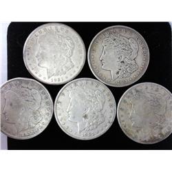 5 Assorted 1921 Morgan Silver Dollars