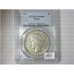 1921 Peace Dollar PCGS Genuine