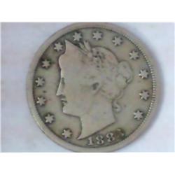 1883 No Cents Liberty "V" Nickel