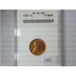 1935 Lincoln Cent ANACS MS66 Red