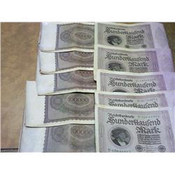 10-1923 German 100,000 Mark Inflation Notes