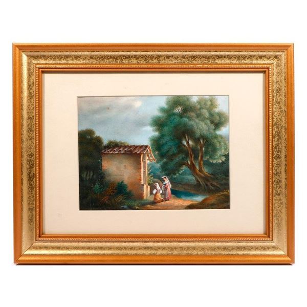 Watercolor of Women at a Shrine.