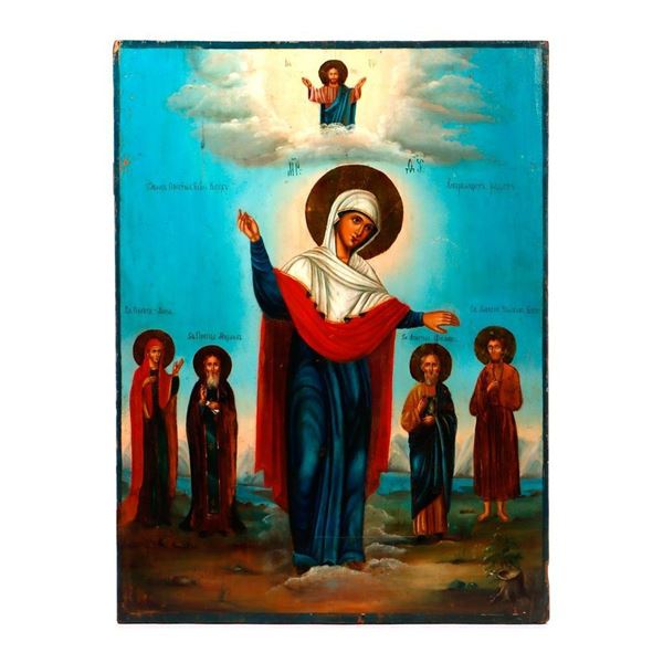 Large Russian Icon of Mary and Saints.