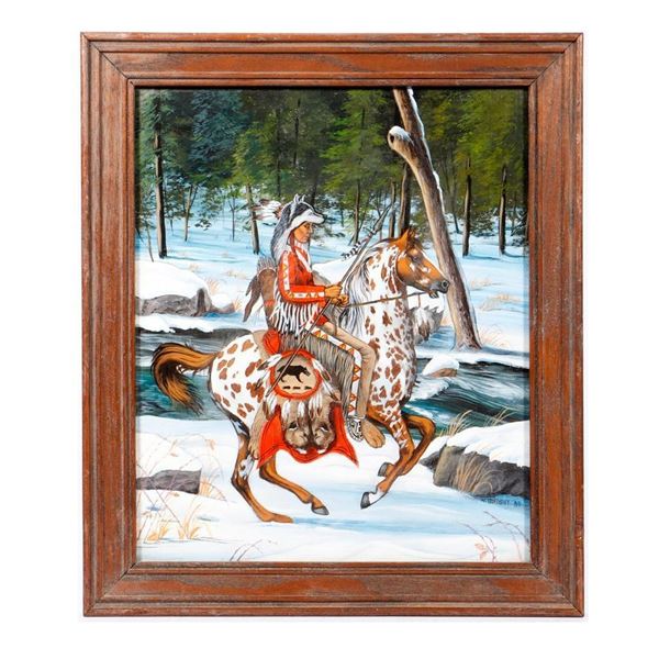 Painting of Native American Man on Horseback.