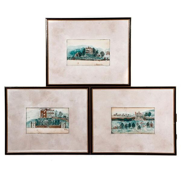 Set of Three Drawings of Grand Homes.