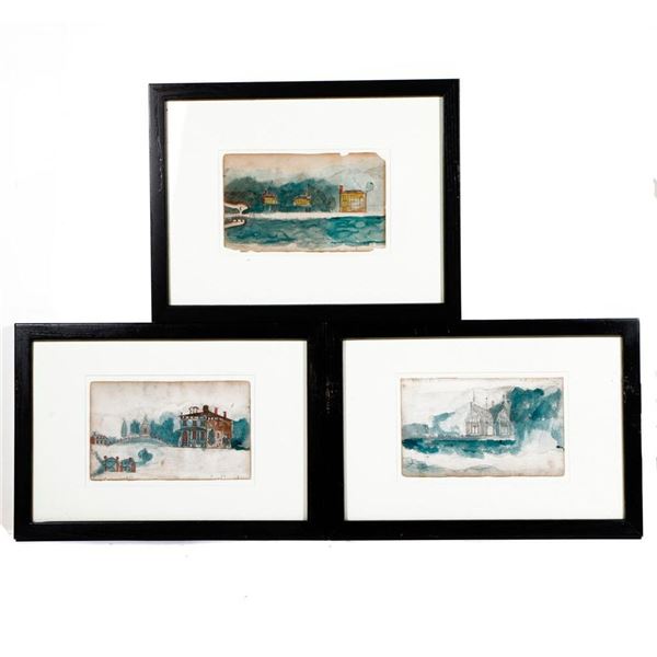 Set of Three Drawings of Grand Homes.