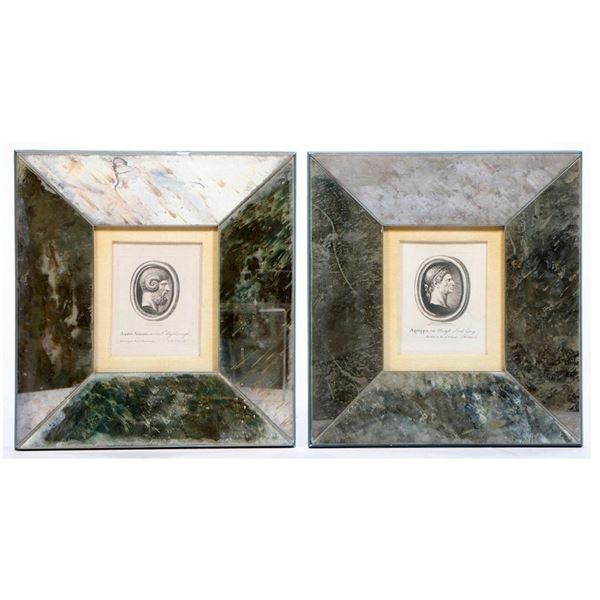 Antique Engravings in Mirrored Frames.