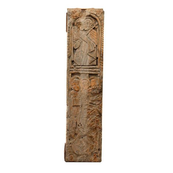 Byzantine Style Carved Wood Panel.