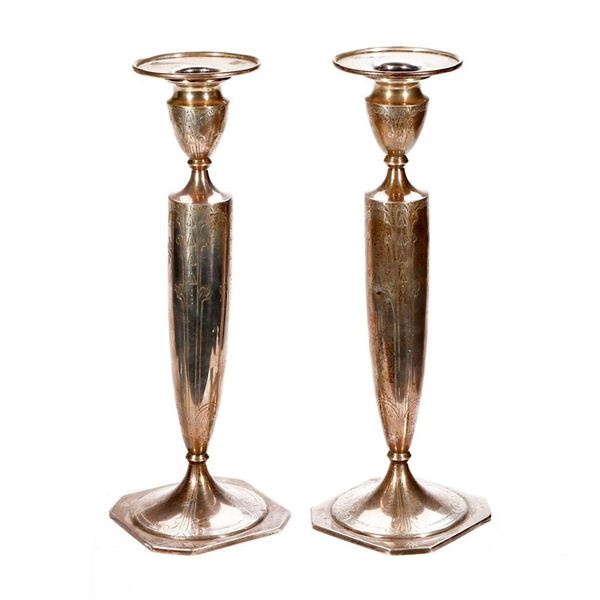 Pair of Sterling Candlesticks. 10 1/8in high.
