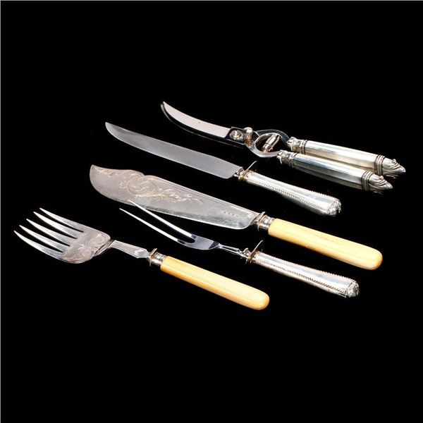 Group of Sterling Handled Carving Pieces.