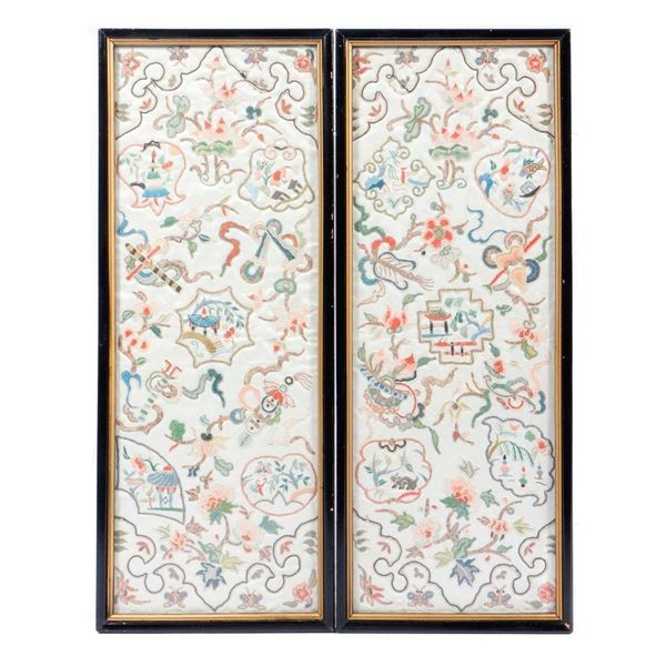 Pair of Chinese Silk Embroidered Panels.