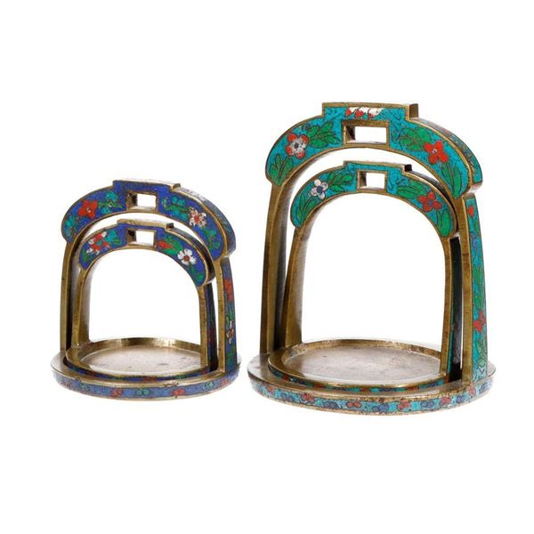 Four Chinese Enameled Stirrup-form Trays.