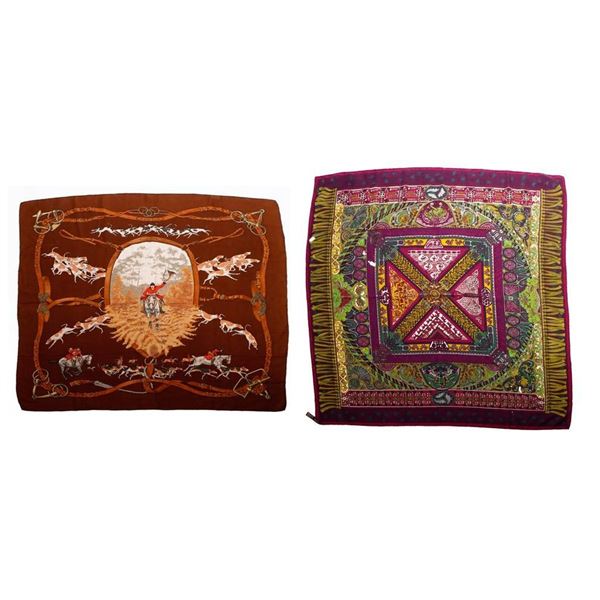 Hermes Paris "Le Bien Aller" Silk and Cashmere Scarf.