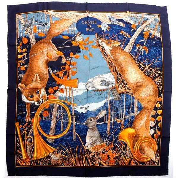 Hermes Paris "Chasse au Bois" Silk Scarf.