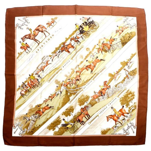 Hermes Paris "Sportsmen" Silk Scarf.