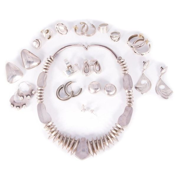 Collection of sterling silver jewelry.