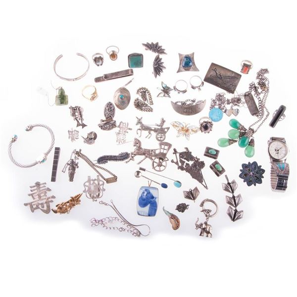 Collection of silver jewelry.