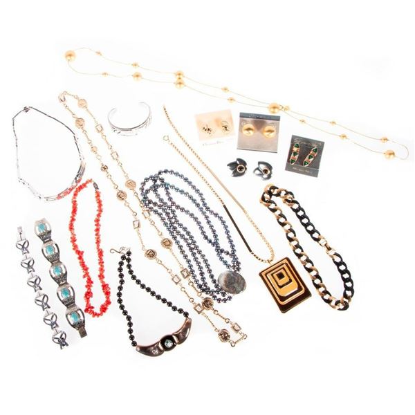 Group of silver, stone and costume jewelry.